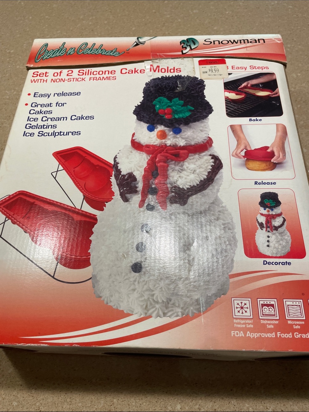 Vintage 3D Snowman Silicone Cake Mold - White & Red